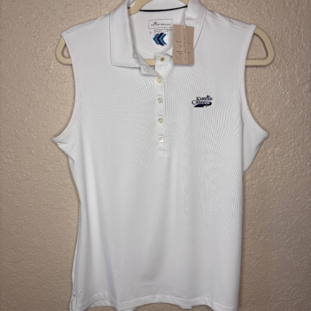 Peter Millar White Sleeveless Golf Performance Polo Women's Size Large
